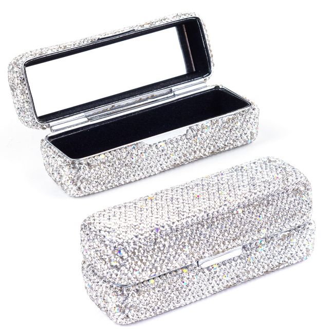 Framendino, Rhinestone Lipstick Case with Mirror Bling Crystal Lipstick Case Diamonds Lipstick Holder for Women and Girls