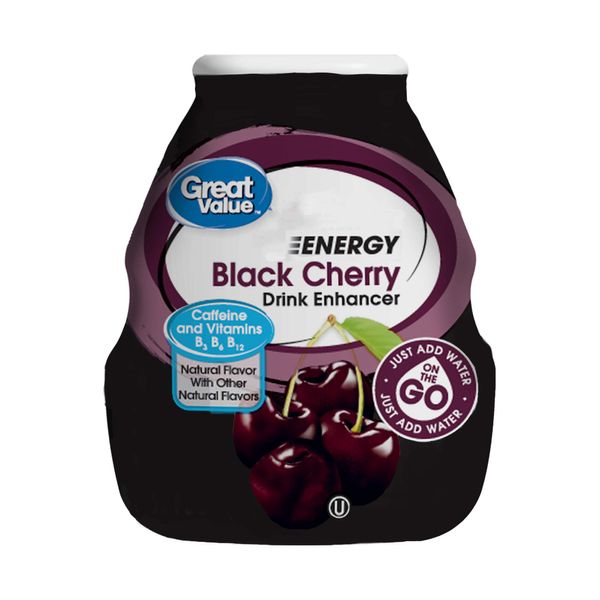 Great Value Liquid Flavor Enhancer | Energy | Sugar-Free, Added Caffeine | Black Cherry | 46 Servings per Bottle | Bottle 3.11 oz | 2 Count