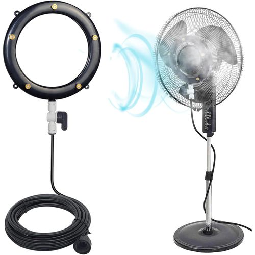 Tesmotor Fan Misting Kit, Fan Misters for Cooling Outdoor, Misters for Outside Fans - 19.6FT Misting Line + 5 Brass Nozzles with Water Control Valve, Suitable for Most Outdoor Fan (Fan Not Included)