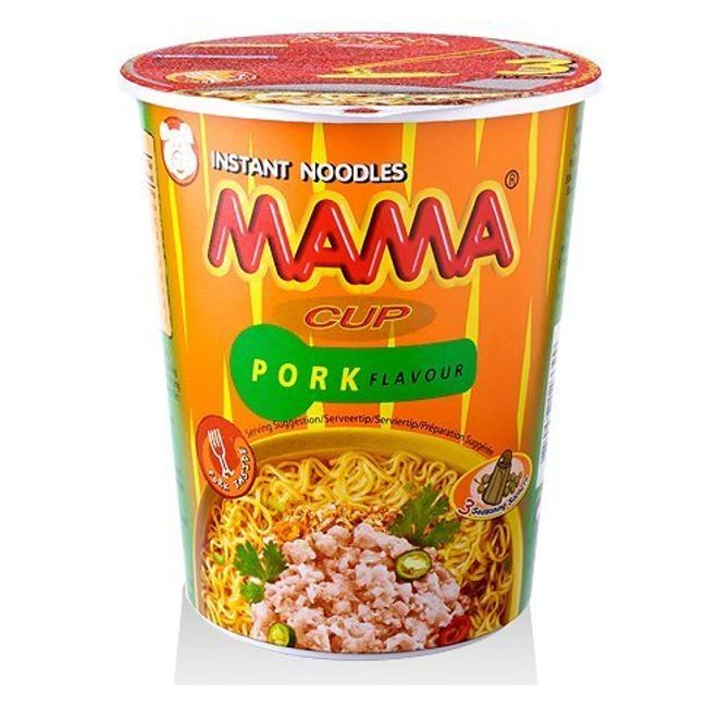 MAMA Noodles PORK Instant Cup of Noodles with Delicious Thai Flavors, Hot And Spicy Noodles with Pork Soup Base, No Trans Fat with Fewer Calories Than Deep Fried Noodles (Pork Flavor, 6 Pack)