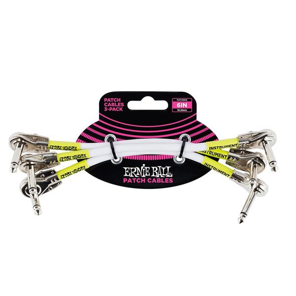 Ernie Ball Patch Cable 3-Pack, Flat Angle/Flat Angle, 6in, White (P06052)