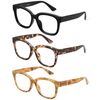 JM 3 Pack Oversized Reading Glasses for Women Square Blue Light Blocking Computer Readers Spring Hinge, 0.0
