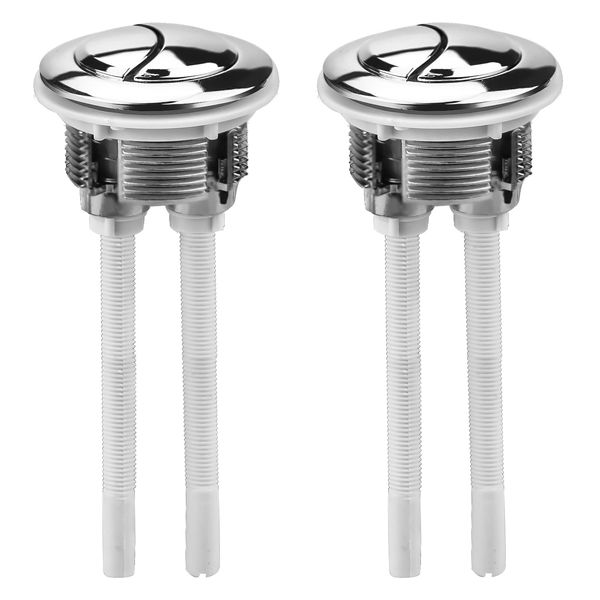 2 Pack 38mm Toilet Flush Button Replacement Toilet Dual Flush Push Button, Flushing Dual Rod Chrome Push Cistern Standard Part for Bathroom Closestool Accessories (Silver)