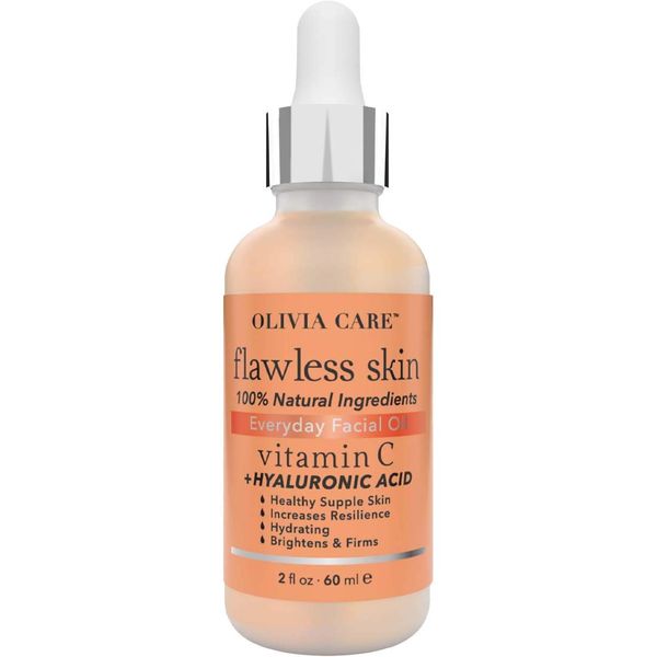 Olivia Care Vitamin C + Hyaluronic Acid Flawless Essential Facial Oil Acid 100% Natural. Nourishing, Plump, Reviving, Hydrating, Calming & Soothing. Stabilize & Retain Moisture (Vitamin C)