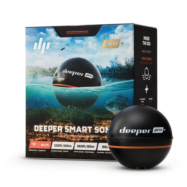 Deeper PRO+ Smart Sonar Castable and Portable WiFi Fish Finder with Gps for Kayaks and Boats on Shore Ice Fishing Fish Finder