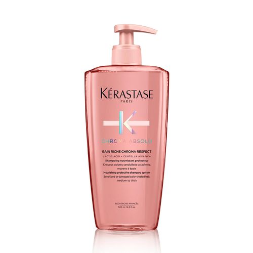 Kérastase Shampoo for Damaged or Damaged and Coloured Hair, Nourishing Hair Bath, Bain Riche Chroma Respect, Chroma Absolu, 500 ml