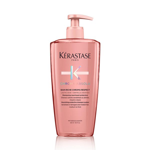 Kérastase Shampoo für strapaziertes oder geschädigtes und coloriertes Haar, Pflegendes Haarbad, Bain Riche Chroma Respect, Chroma Absolu, 500 ml