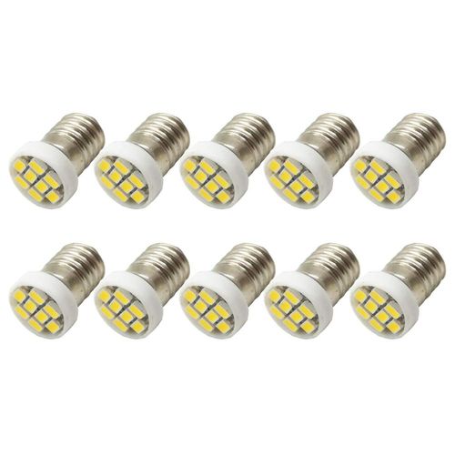 Ruiandsion 10pcs E10 Base LED Upgrade Bulb 1210 8SMD Chipsets 0.5W 12V Replacement for Flashlights Torch Light Bulbs,White