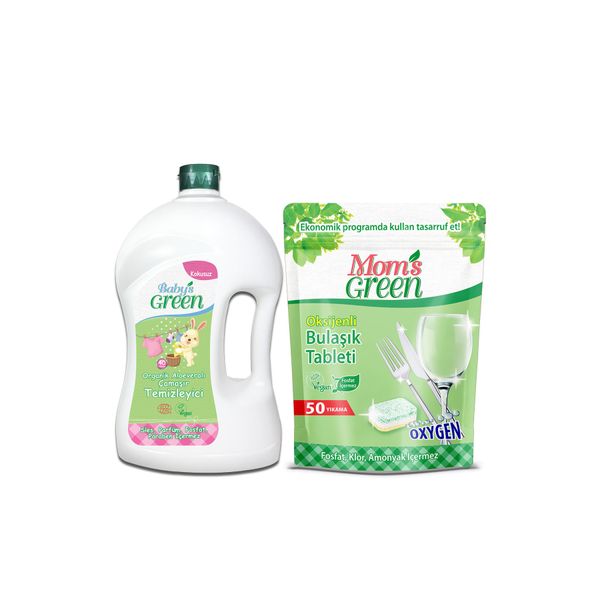 2'li Set -1500 ml Organik Aloeveralı Bebek Çamaşır Deterjanı Ve 50'li Ekolojik Bulaşık Tableti