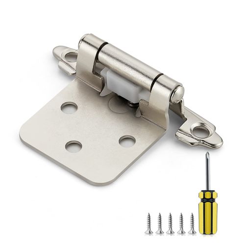 Ravinte 2 Pack 1 Pairs 1/2 Inch Overlay Cabinet Door Hinges Kitchen Satin Nickel Semi-Concealed Face Mount Self-Closing Cabinet Hinges with Bumpers & Screwdriver