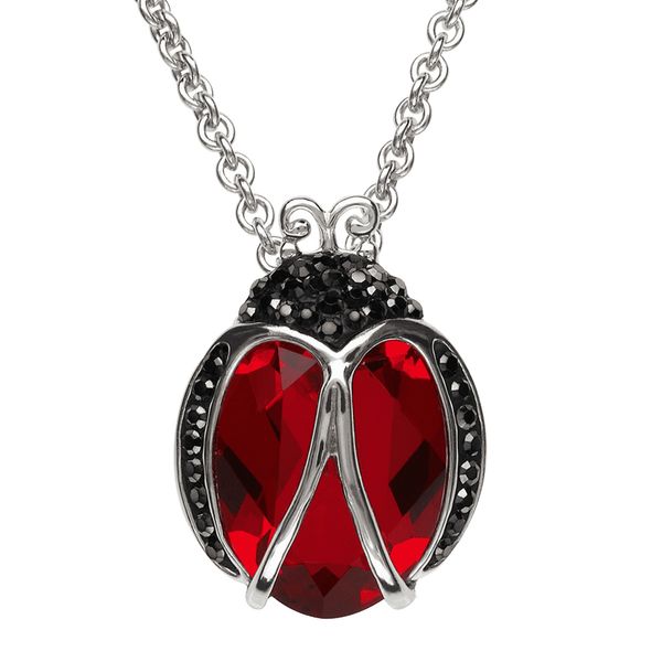 Crystaluxe Ladybug Pendant with Crystals in Sterling Silver, 18"