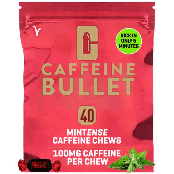 Caffeine Bullet 40 Mint Caffeine Gummies for Adults = 4000mg Caffeine Kick, Faster Than Running gels & Energy Chews, mid Race, Cycling, Gaming and Endurance Sports chewable Energy Boost