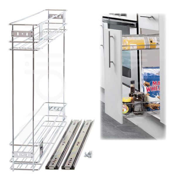 150mm Slide Pull Out Wire Basket Kitchen Larder Base Unit Cabinet Cupboard Drawer Storage