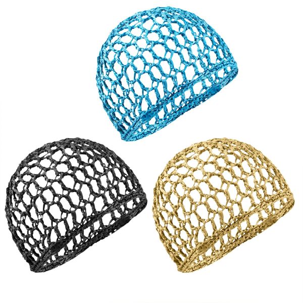 Framendino, 3 Pack Mesh Crochet Hair Net Rayon Knit Snood Hat Thick Hairnet Snoods Cover Ornament for Night Sleeping Hair Accessories