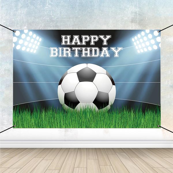 Renaiss 6x3.6ft Happy Birthday Banner Soccer Themed Birthday Party Decoration Football Pitch Birthday Poster Backdrop Soccer Theme Wall Decor Kids Boys Girl Soccer Bday Yard Sign Party Supplies