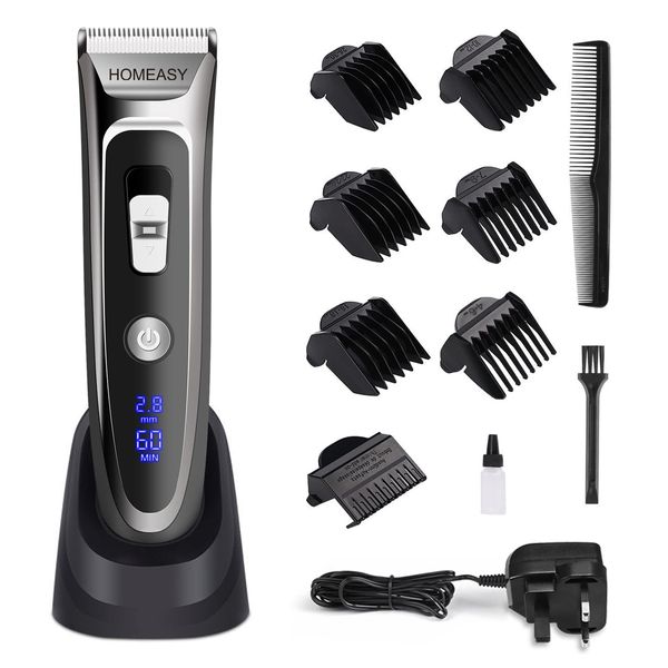 Hair Clipper Set Cordless, Electric Hair Trimmer Rechargeable Waterproof Mens Grooming Kit Hair Cutting Machine with LED Display Ceramic Blade Hair Shaver Beard Trimmer 2 in1 for Men Kids Barbers