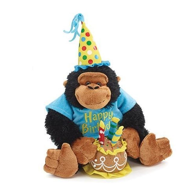 Happy Birthday 12" Plush Monkey with Birthday Cake Plays Happy Birthday Song