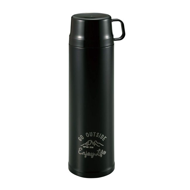 Captain Stag UE-3488 Sports Bottle, Direct Drinking/Drinking Cup, 2-Way, Double Stainless Steel Bottle, Vacuum Insulated, Hot or Cold Insulated, 30.4 fl oz (900 ml), Black