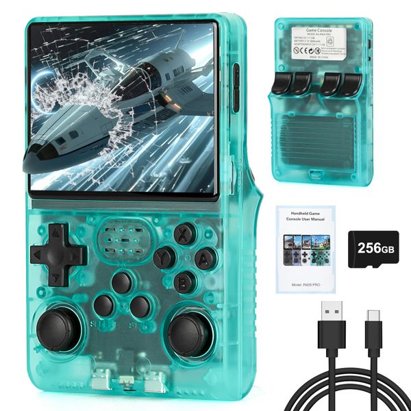 【30000 in 1】 R40S Pro Retro Handheld Game Console, Video Game Console, 3.5 inch IPS Screen, More Than 20 Emulator, 256G TF Card (Green)