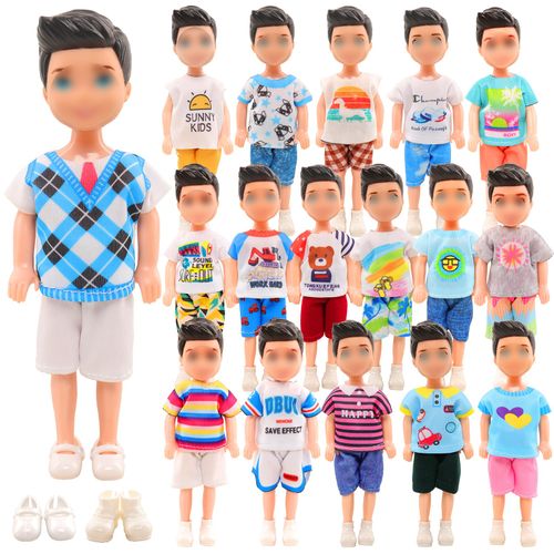 Miunana 12 PCS 5.3 Inch Boy Doll Clothes for 6 Inch Boy Doll Top and Pants Handmade Casual Wear 10 Sets Fashion Outfit for 4-6 Inch Mini Boy Doll Clothes and Accessories with 2 Pairs of Shoes