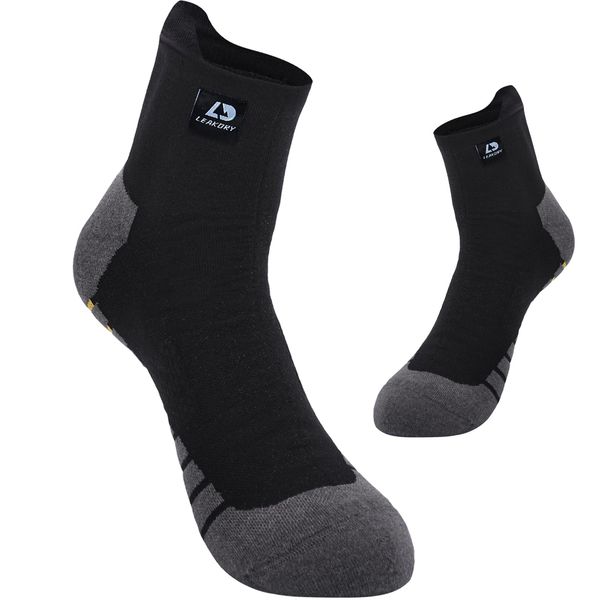 LEAKDRY Waterproof Socks,3 Layer Hiking Windproof Breathable,Ankel Socks,Unisex (US, Alpha, Small, Regular, Regular, Black Gray)