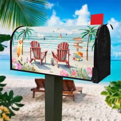 Coastal Beach Mailbox Covers Magnetic Standard Size 21" X 18" Seaside Summer Welcome Mailbox Wraps Post Letter Box Cover for Garden Yard Home Decor Outdoor Decorations (Beach, 21" x 18")
