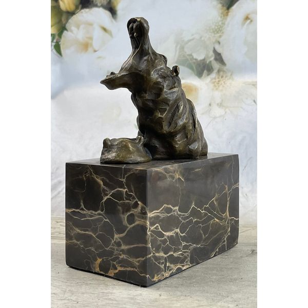 Animal Statue - Happy Hippo - Bronze/Marble Sleeping Hippopotamus