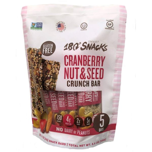 180 Snacks Fruit Nut & Seed Crunch Bar 1 Pack, 5 Snack Bars (Cranberry)