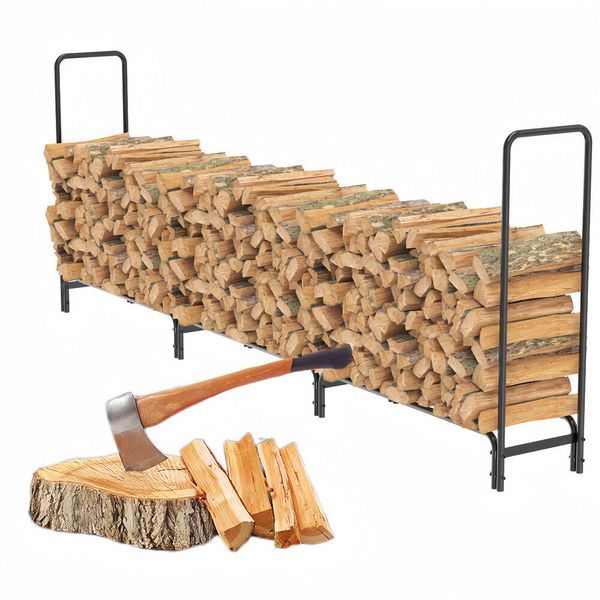 12FT Firewood Rack Metal Iron Fireplaces Wood Storage Indoor Outdoor Log Holder