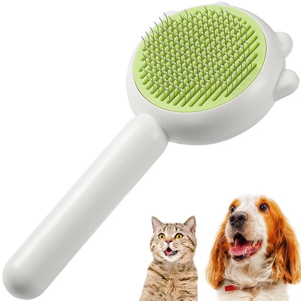 MoeSoce Self-Cleaning Slicker Brush for Dogs & Cats, Suitable for Shedding Pet Hair, Removes Loose Hair and Tangles, Green