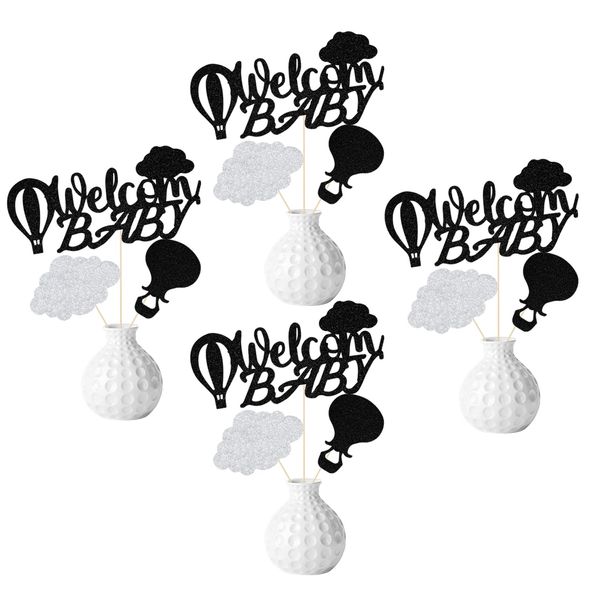 Gtoirpecx 12Pcs Hot Air Balloon Centerpiece Sticks, Black, Baby Shower, Birthday, Includes Bamboo Stick, Glue Point, Hot Air Balloon Glitter Centerpieces Sticks