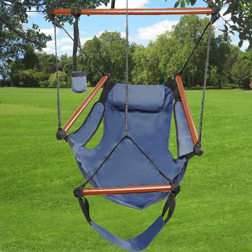 Hammock Hanging Chair, Air Deluxe Sky Swing Seat with Pillow and Drink Holder Solid Wood Indoor/Outdoor Garden Patio Yard 250lbs Well Equipped S Shaped Hook High Strength Assembled Hanging Seat