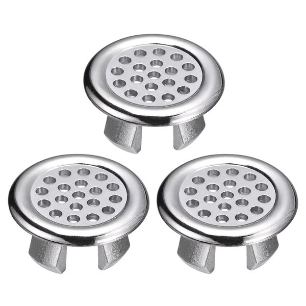 uxcell 3pcs Sink Trim Overflow Cover Sink Overflooring 24.8mm Bathroom Kitchen Lavatory Drain Cover Hole Insert Round Cap Silver