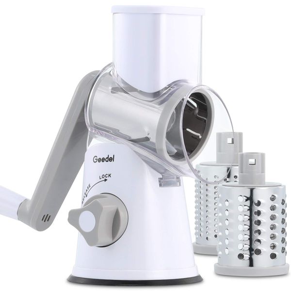 Rotary Cheese Grater, Vegetable Slicer with Three Drum Blades, Grater for Kitchen Faster and Easy Cutting, Rotary Drum Grater Ideal for Cheese, Cucumber, Carrot. etc.