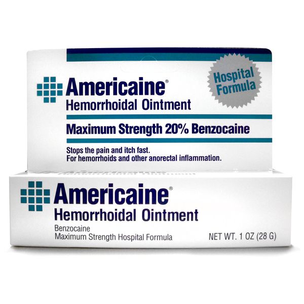 Americaine Hemorrhoidal Ointment | Maximum Strength | 20% Benzocaine | 1 oz | Pack of 6