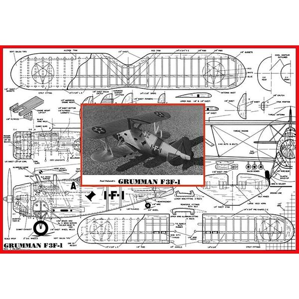 Model Airplane Plans (UC): Grumman F3F-1 32" 1/12 Scale for .19  by Paul Palanek