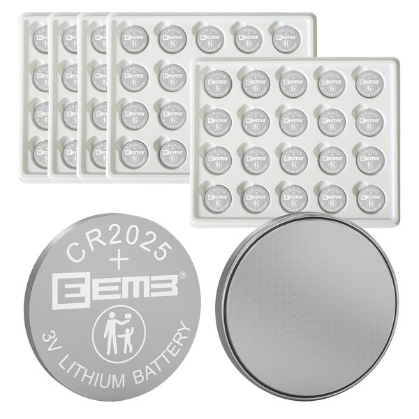 EEMB 100 Pack CR2025 Battery 3V Lithium Battery Button Coin Cell Batteries 2025 Battery for Key FOBs, calculators, Coin counters, Watches, Heart Rate Monitors, Glucose Monitors and More