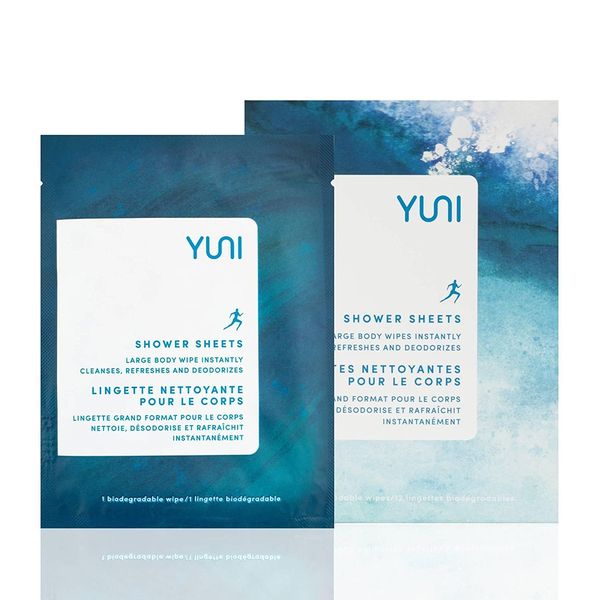 YUNI Beauty Large Body Wipes (Peppermint Citrus, 12 Count) Super Soft Moist Showerless Wipes that Cleanse & Deodorize - On-the-Go No Rinse Body Cleanser - Biodegradable Individually Wrapped Wipes for Travel or After Workout