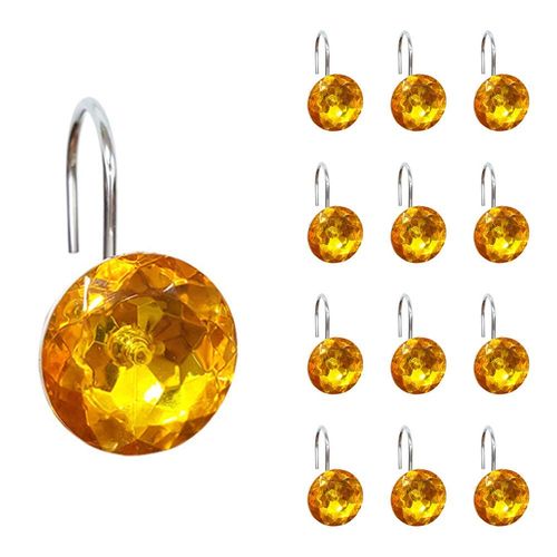 EleCharm 12 Pcs Bling Rhinestones Shower Curtain Hooks Bathroom Rolling Hooks (Gold Yellow)