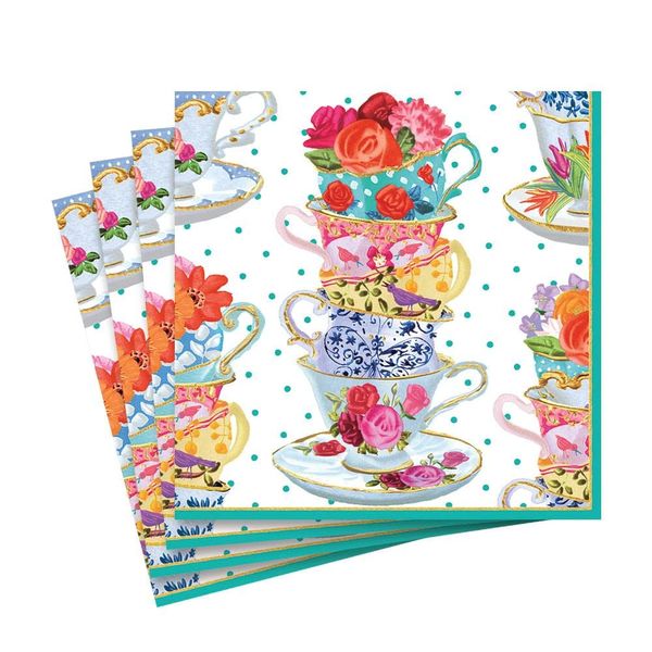 Caspari Tea Cups Paper Luncheon Napkins - Two Packs of 20