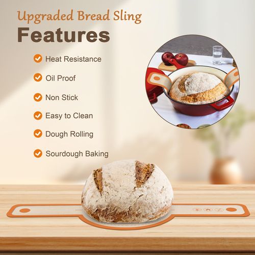 Silicone Bread Sling for Dutch Oven, 2 Sizes Non-Stick & Odor-Free Baking Mat Set, Anti-slip Reusable Bread Sling with Long Handle, Edge Sealing Design, Essential Baking Supplies (ORANGE)