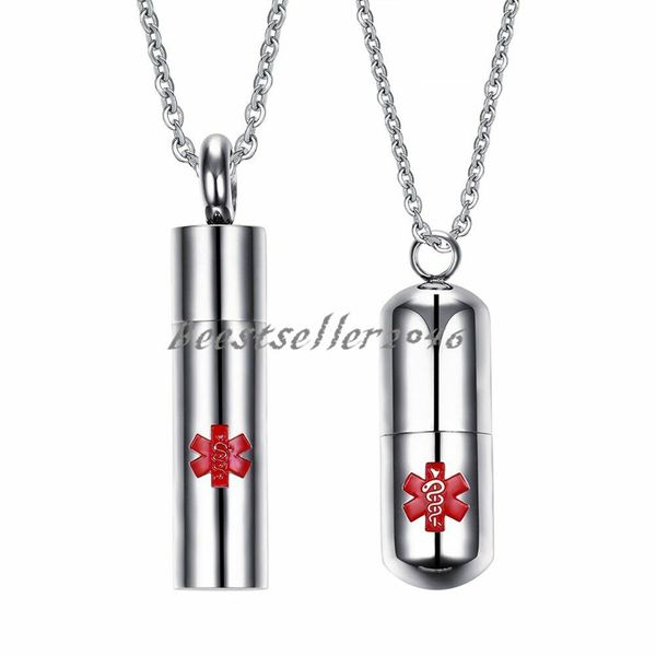 2pcs Stainless Steel Keepsake Container Holder Medical Alert Pendant Necklace