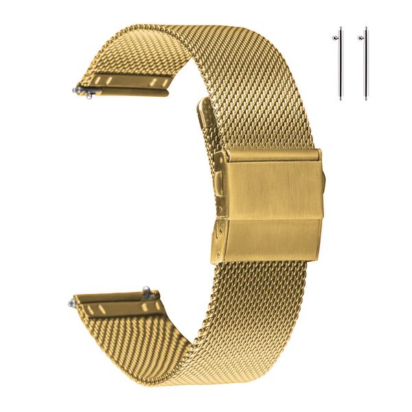 EACHE Stainless Steel Mesh Watch Straps for Women Men Quick Release Adjustable Mesh Watch Bands 18mm Gold