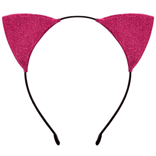 Cat Ears Headband for Women Girls - Cute Sparkle Glitter Hairband Halloween Cosplay Cat Costume Hair Accessories for Adult Kids Birthday Daily Wear Rose Red