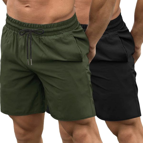 COOFANDY Mens 2 Pack Shorts 7" Quick Dry Gym Workout Shorts Training Running Shorts with Pockets (Black/Olive Green, Medium)