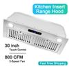 30 inch Built in Range Hood 800CFM Insert Cook Fan Kitchen Stove Touch Control