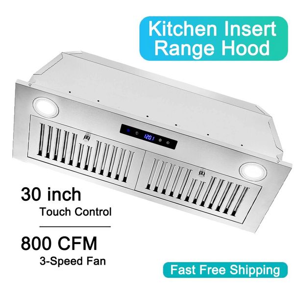 30 inch Built in Range Hood 800CFM Insert Cook Fan Kitchen Stove Touch Control