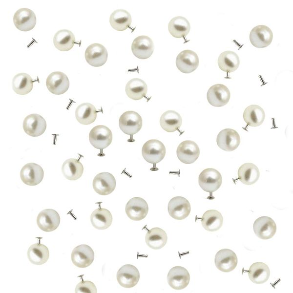 AKOAK 100 Set Pearl Rivet,Half Hole Faux Pearls Rivets Studs Buttons for Hat/Shoe/Clothes/Bag/Skirt/Bridal Veil DIY Accessories (6.0mm)