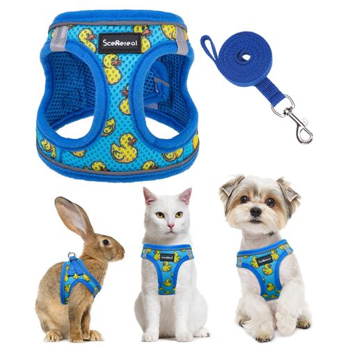 SCENEREAL Cat Harness & Leash Set Escape Proof - Adjustable Air Mesh Vest with Reflective Strips for Kittens, Puppies, Rabbits, Duck M