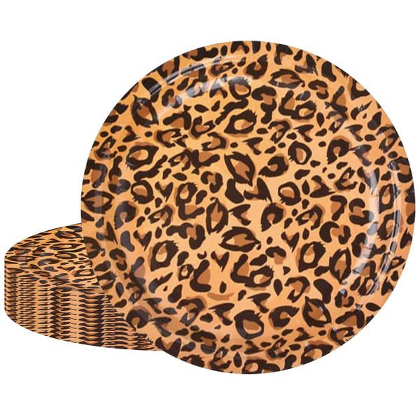 16Pcs Leopard Print Party Paper Plates 7" Jungle Animals Round Dinner Plates Leopard Texture Theme Party Plates for Baby Shower Kids Jungle Safari Zoo Animal Theme Birthday Party Decorations